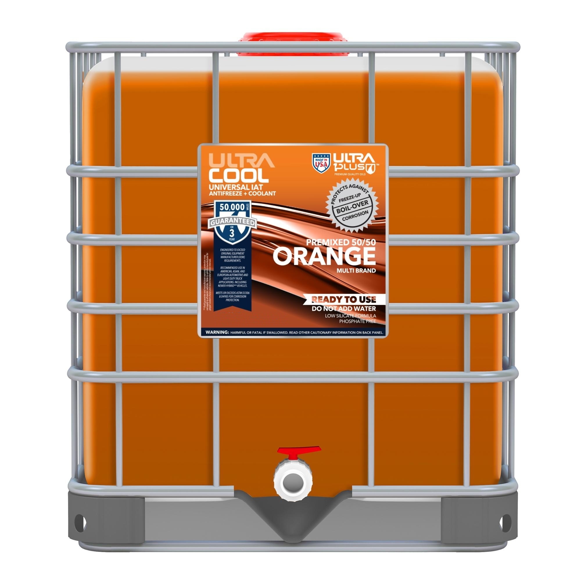 Ultra1Plus UltraCool Universal Antifreeze + Coolant - 50/50 Premix, Orange, 250 Gal., Model# UL915